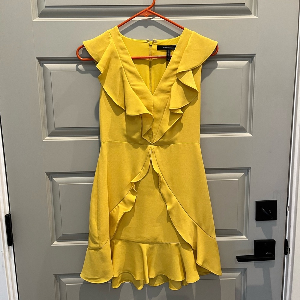 BCBGMaxAzria Yellow Ruffled Halter Mini Dress